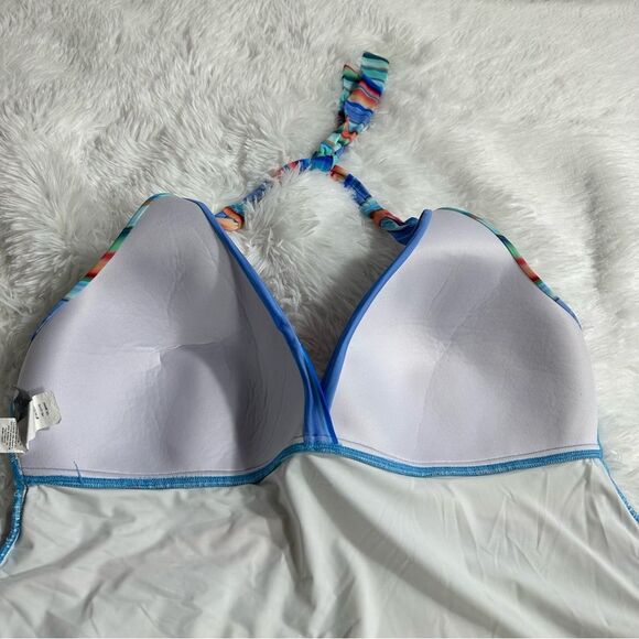 La Blanca Swimwear Sz 22W V-Neck Sunset Striped Multicolor Halter Tankini Top - Picture 9 of 13